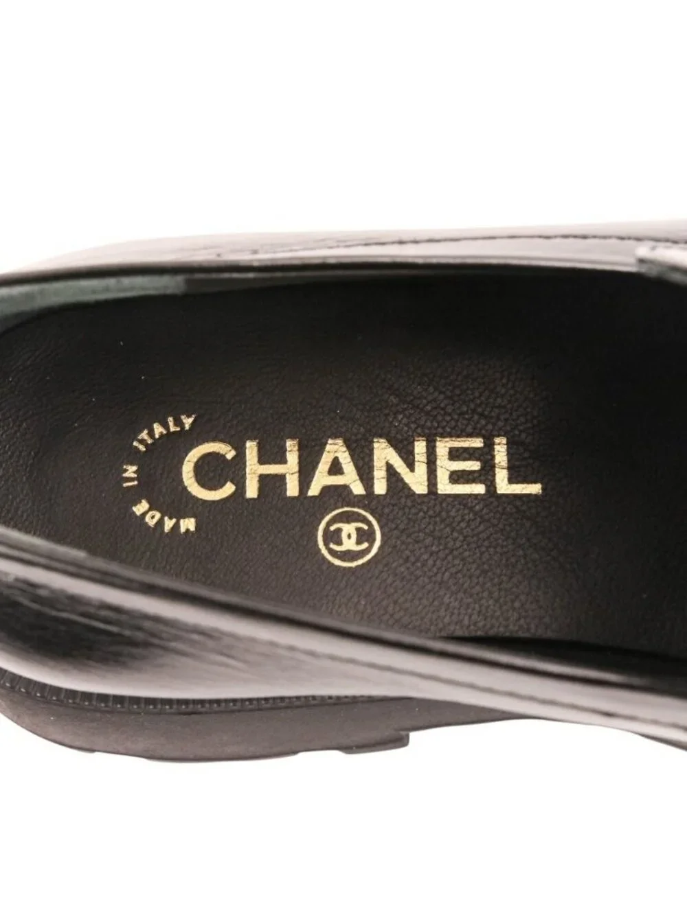 Chanel Platform Leather Loafers 38c Black